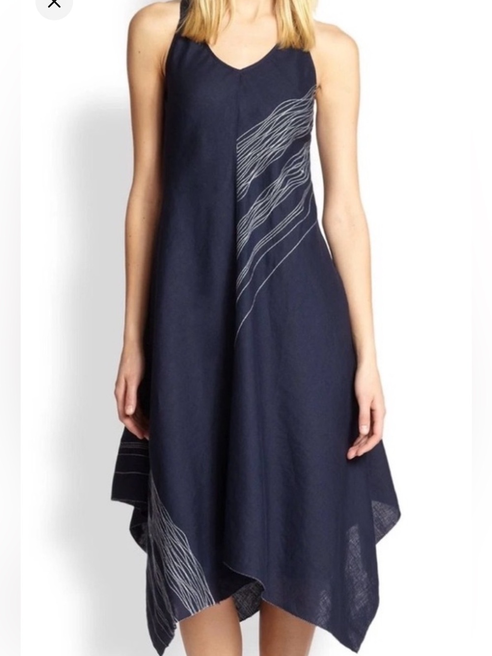 Eileen Fisher Irish Linen Handkerchief Hem Dress with Linear Stitching
